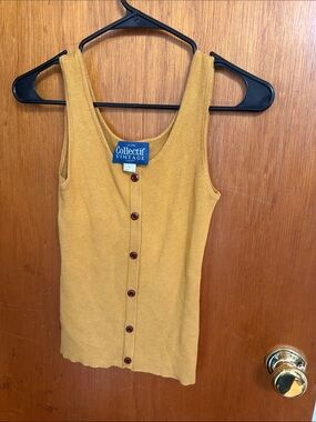 Collectif Vintage Mustard Button-Front Ribbed Tank